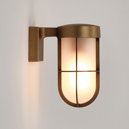 Cabin Wall Frosted Exterior Wall Light in Antique Brass
