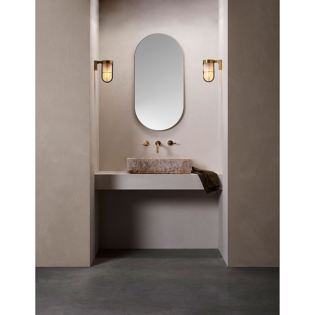 Cabin Wall Frosted Exterior Wall Light in Antique Brass