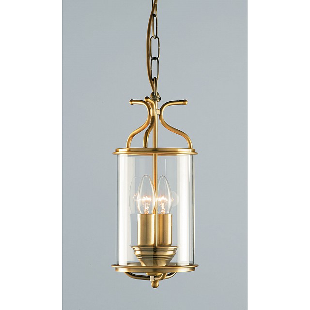 Lantern Bevelled Glass Brass Pendant