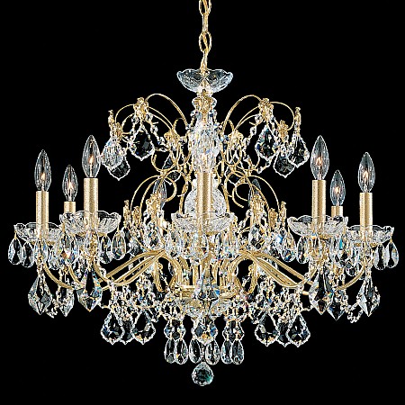 Century 9 Light Chandelier in Rich Auerelia Gold with Clear Heritage Crystal