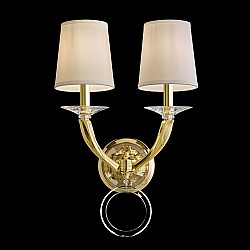 Emilea 2 Light Wall Sconce in French Gold with Clear Optic Crystal and Shade Hardback Off White