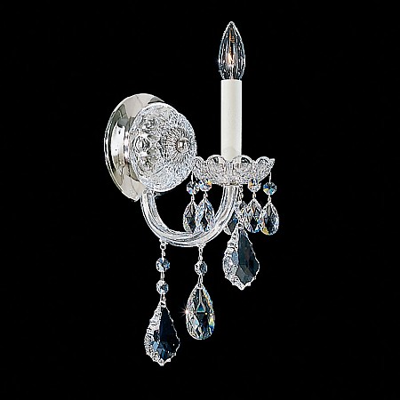 Olde World 1 Light Wall Sconce in Silver with Clear Crystals From Swarovski