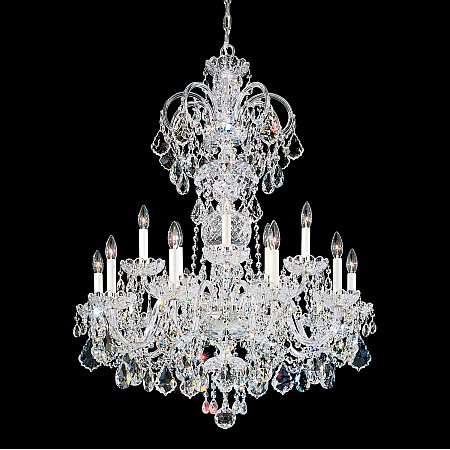 Olde World 15 Light Chandelier in Silver with Clear Crystals From Swarovski