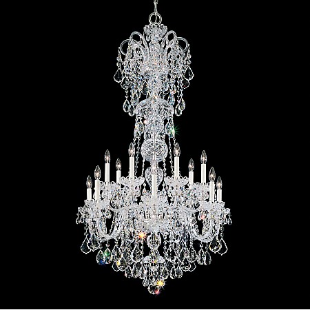 Olde World 14 Light Chandelier in Silver with Clear Crystals From Swarovski