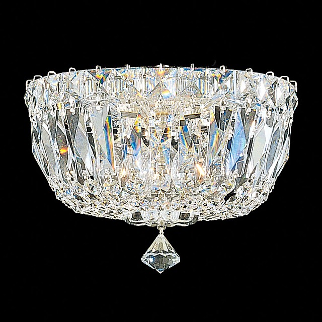Petit Crystal Deluxe 3 Light Close to Ceiling in Silver with Clear Gemcut Crystal