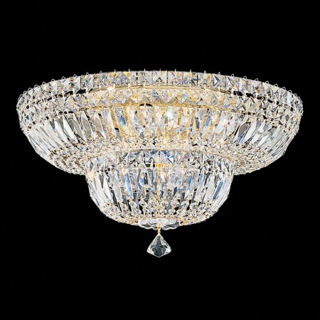 Petit Crystal Deluxe 9 Light Close to Ceiling in Rich Auerelia Gold with Clear Gemcut Crystal