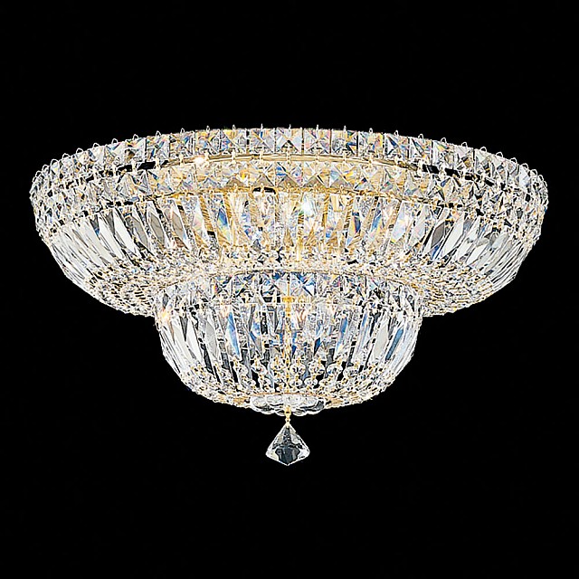 Petit Crystal Deluxe 9 Light Close to Ceiling in Rich Auerelia Gold with Clear Gemcut Crystal