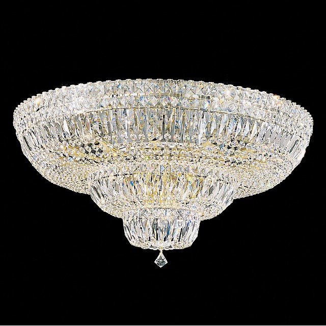 Petit Crystal Deluxe 21 Light Close to Ceiling in Rich Auerelia Gold with Clear Gemcut Crystal