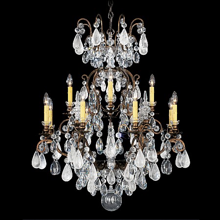 Renaissance Rock Crystal 13 Light Chandelier in Heirloom Bronze with Clear Rock Crystal