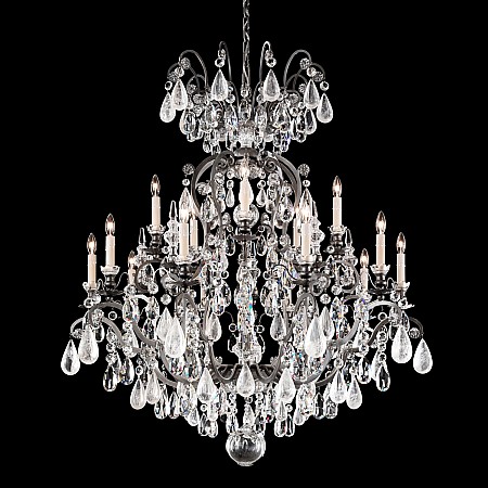 Renaissance Rock Crystal 16 Light Chandelier in Antique Silver with Clear Rock Crystal