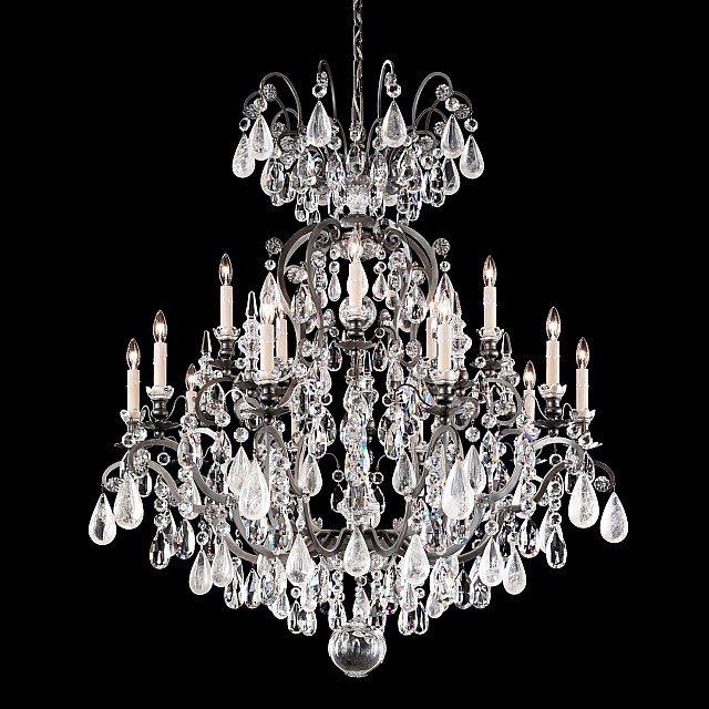 Renaissance Rock Crystal 16 Light Chandelier in Antique Silver with Clear Rock Crystal