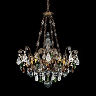 Renaissance Rock Crystal 8 Light Chandelier in Etruscan Gold with Olivine And Smoke Topaz Clear Rock Crystal Colors