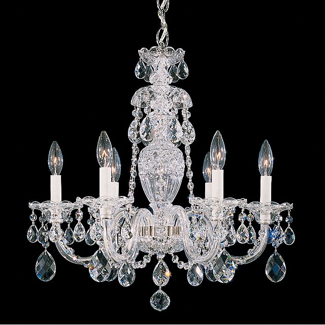 Sterling 6 Light Chandelier in Silver with Clear Heritage Crystal