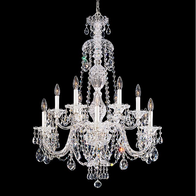 Sterling 12 Light Chandelier in Silver with Clear Crystals From Swarovski