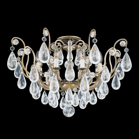 Versailles Rock Crystal 8 Light Close to Ceiling in Etruscan Gold with Clear Rock Crystal