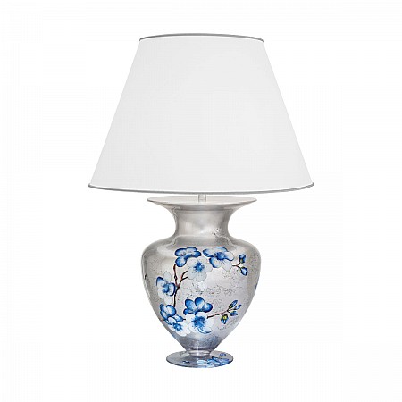 Table Lamp ANFORA, 90 Decor PRIMAVERA SILVER, silver-plated, hand-painted